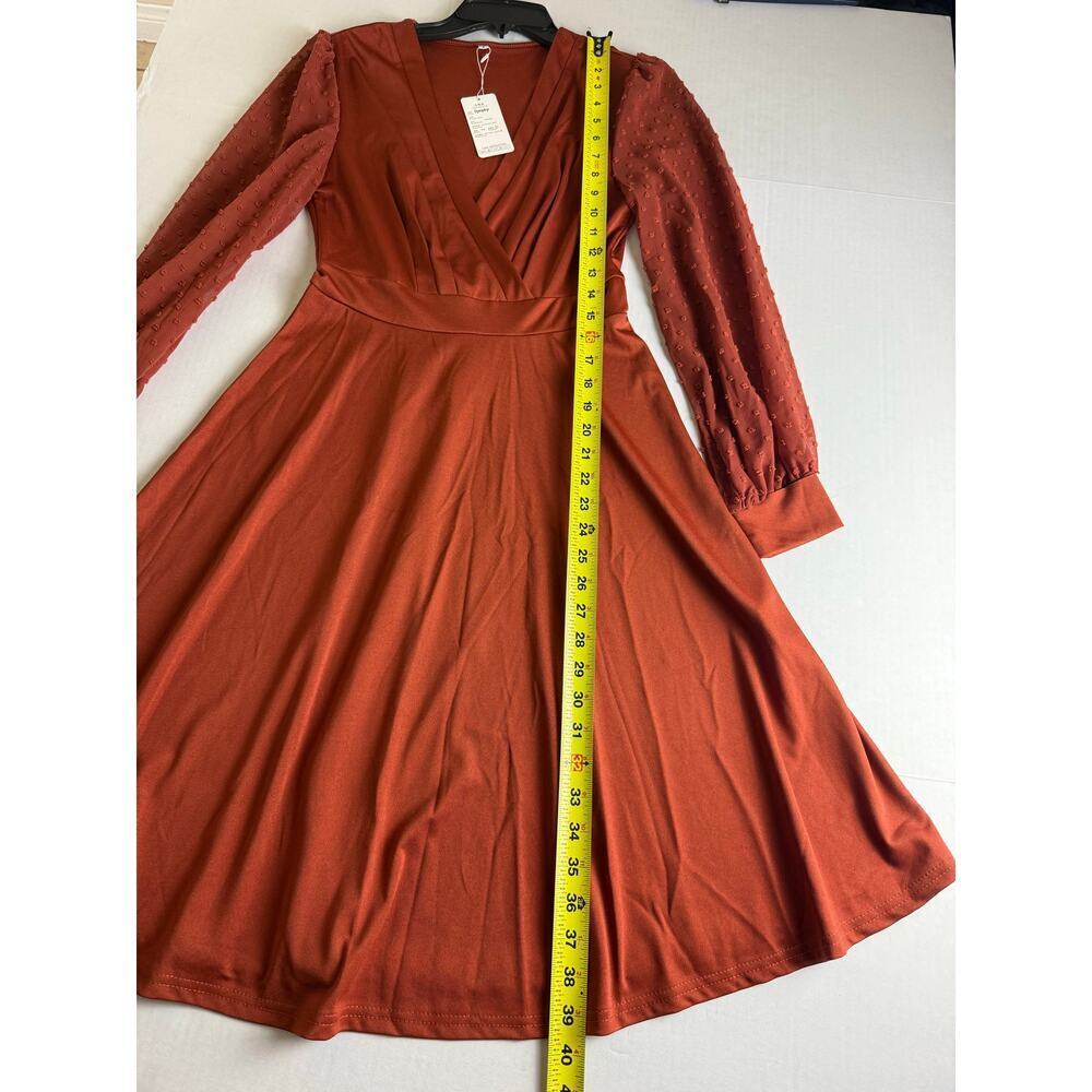 Women's Fall Long Sleeve V-Neck Slim Dress - Size S - Picture 6 of 9